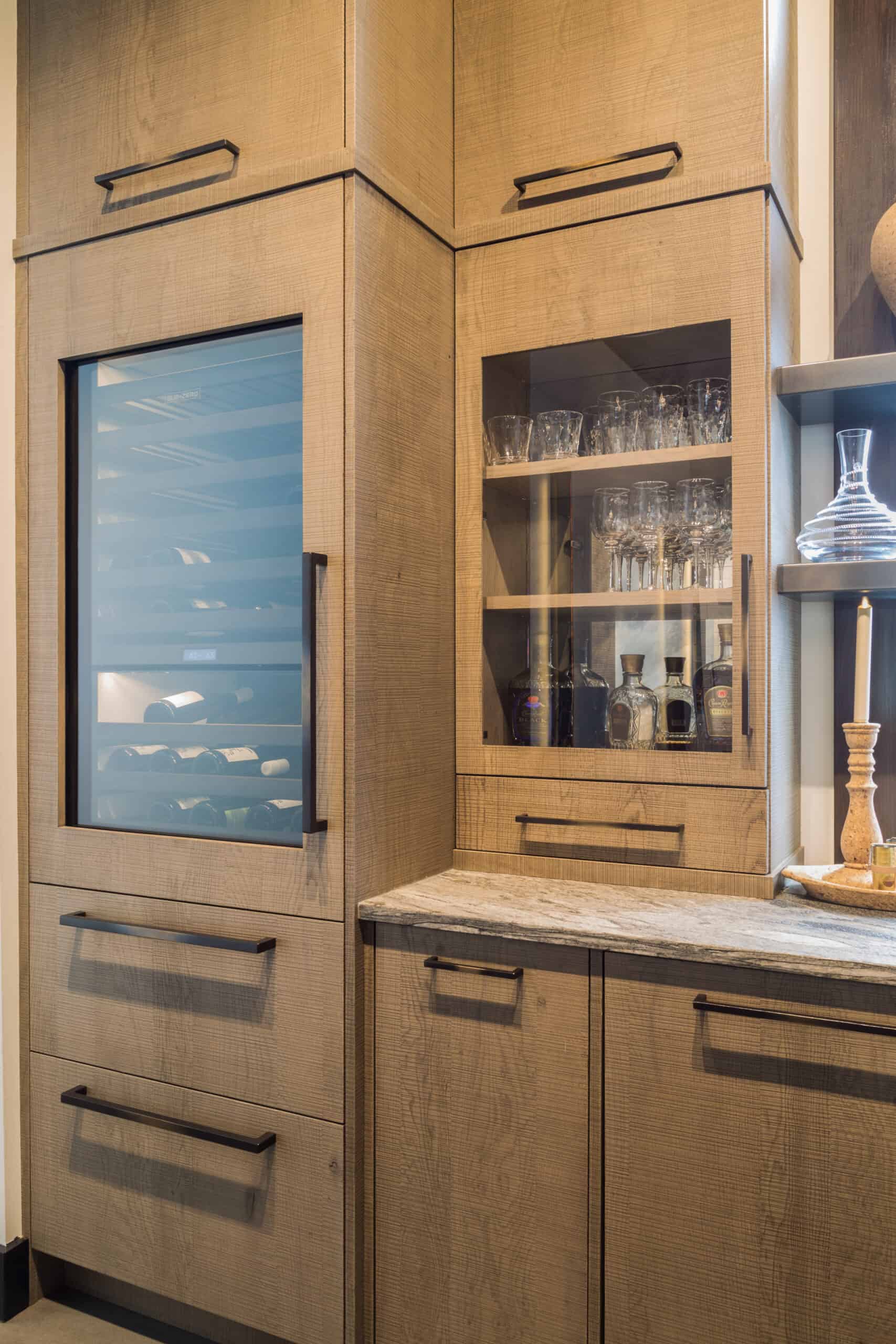 Sub-Zero wine storage is perfect for a modern dream kitchen, here shown at Clarke’s 7 Tide Showroom in a style Judy Whalen calls Gothic Barn