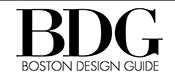 Black "BDG" initials in large font above the words "BOSTON DESIGN GUIDE" in smaller capital letters on a white background, evoking the sleek style found in an upscale appliance showroom featuring Sub-Zero and Wolf appliances.