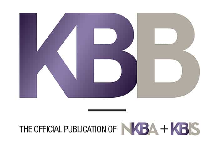 Logo featuring large "KBB" letters in purple and gray, with text below reading "The official publication of NKBA + KBIS," representing innovation in kitchen showroom and luxury kitchen appliance trends.