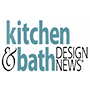 Logo for "Kitchen & Bath Design News" in teal and black text on a white background, perfect for showcasing in a kitchen showroom or alongside premium brands like Wolf appliance and other luxury kitchen appliances.