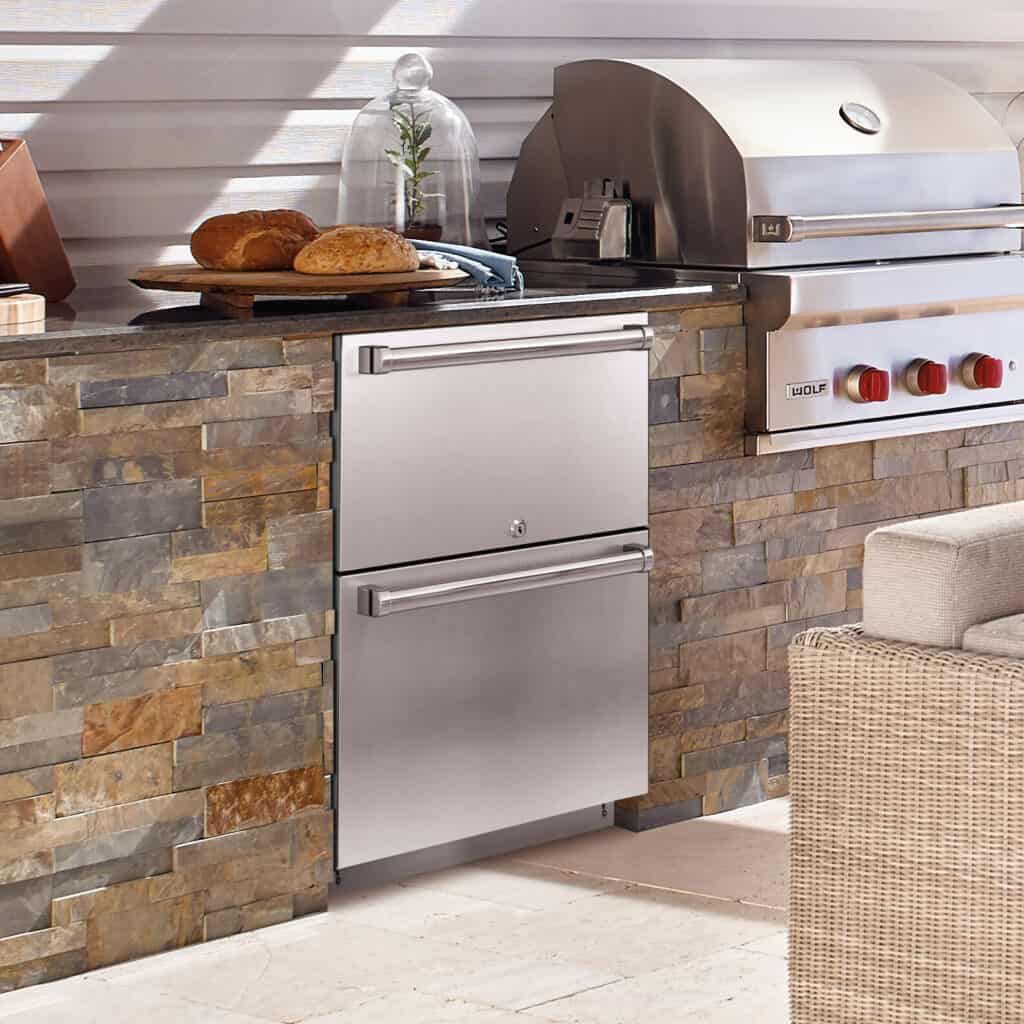 Outdoor refrigerator doors by Sub-Zero are specially engineered to meet the rigors of outdoor life.