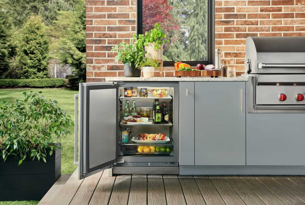 An Outdoor Sub-Zero undercounter refrigerator is ideal for outdoor kitchen Father’s Day Gift.