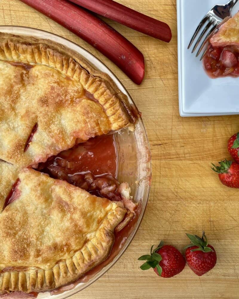 Strawberry Rhubarb Pie served on a plate
