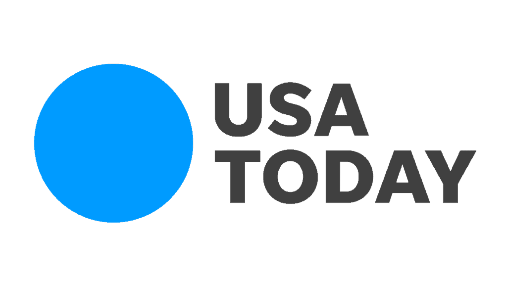 USA TODAY logo featuring a solid blue circle to the left of the words "USA TODAY" in bold, black letters on a white background, reminiscent of sleek designs found in a modern kitchen showroom.