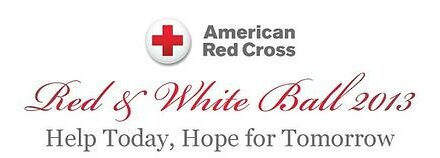 American Red Cross logo above text: "Red & White Ball 2013. Help Today, Hope for Tomorrow." Proudly supported by our kitchen showroom and Wolf appliance partners.
