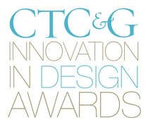 CTC&G Innovation in Design Awards logo with text in blue and gold on a white background, ideal for showcasing excellence in luxury kitchen appliance design.