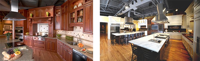 Clarke showrooms include full-scale kitchens by designers like Scandia Kitchens and Deane Inc.