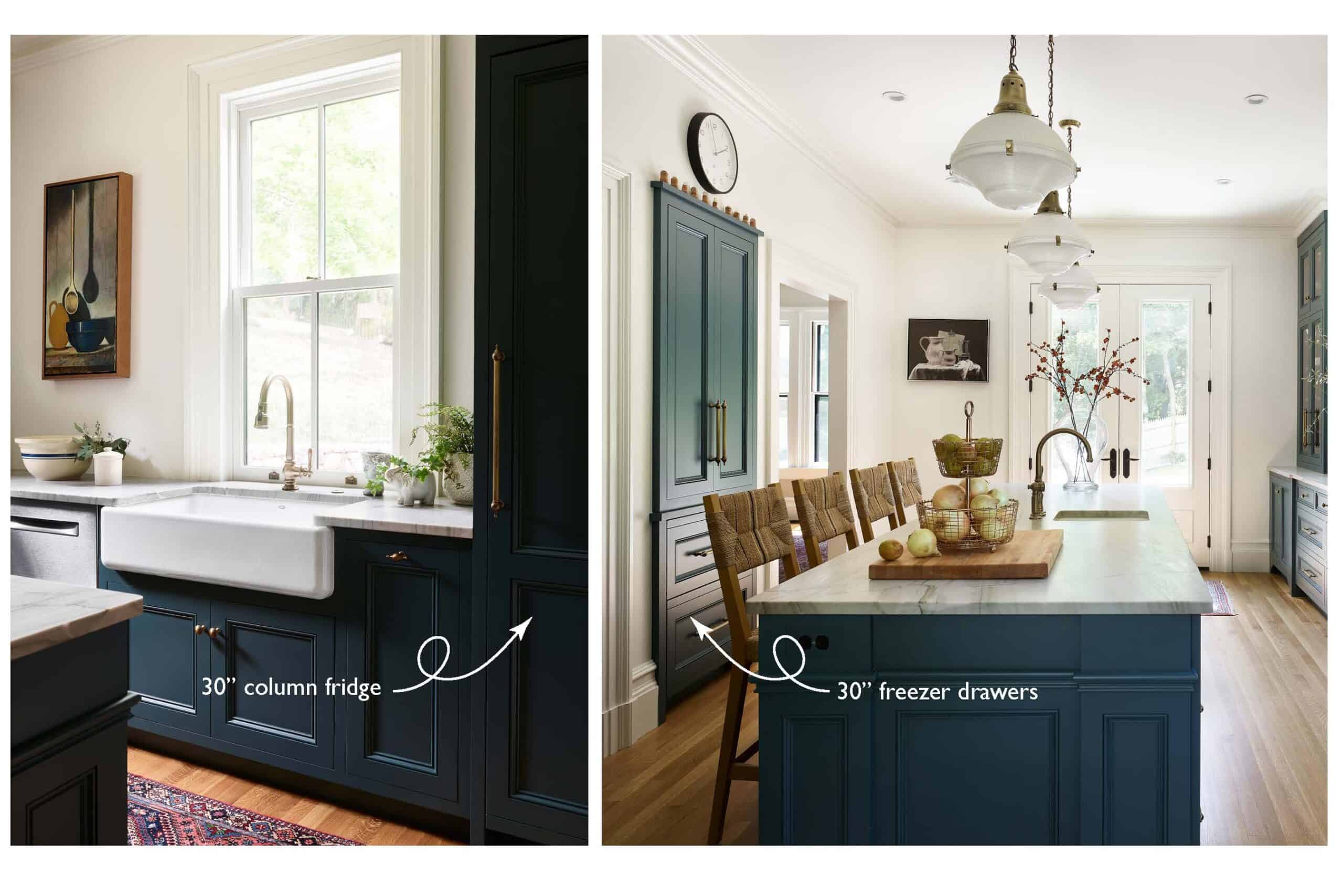 In a recent kitchen remodeling project, Karen Swanson incorporates Sub-Zero column refrigeration and freezer drawers.