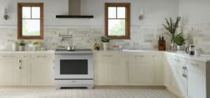 Wolf Induction Range in white kitchen for induction cooking