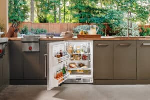 Sub-Zero’s Outdoor Undercounter Refrigerator preserves fresh food and beverages with the same performance as its indoor counterpart.