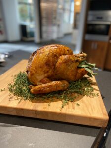 After your turkey is removed from the Wolf steam oven, it must rest for 45-50 minutes before carving.