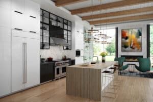 A side-by-side 36” refrigerator/freezer can make a bold statement. 
