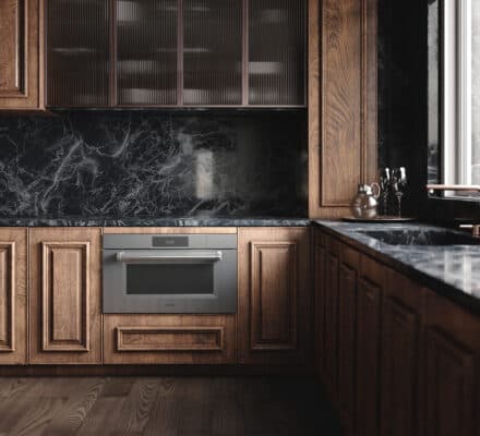 A Professional Wolf Convection Steam Oven adds beauty and performance to this kitchen.