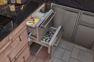 Refrigerator drawers are designer favorites for their point-of-use convenience.