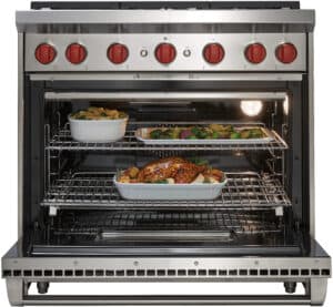 Wolf’s Dual VertiFlow Convection Oven provides reliably even heat and enables multi-rack cooking so you can cook and bake multiple dishes at the same time.