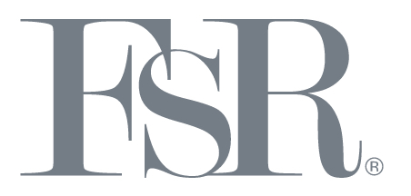 The image shows the letters "FSR" in a large, serif font, colored gray, with a registered trademark symbol next to the "R", evoking the premium look often found in a high-end kitchen showroom or appliance showroom.
