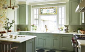 Karen Swanson’s award-winning kitchen embraces Victorian charm while offering the best food preservation and cooking appliance technology available.  This kitchen utilizes a 24” wide Sub-Zero Refrigerator with separate Freezer Drawers in the island, and a Wolf Dual Fuel Range to creating a dream cooks kitchen that stays true to the home’s history.